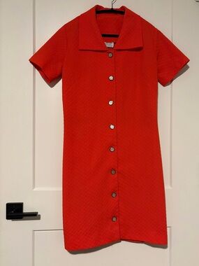 Vintage Classic Short-Sleeve Button-Front Red Dress